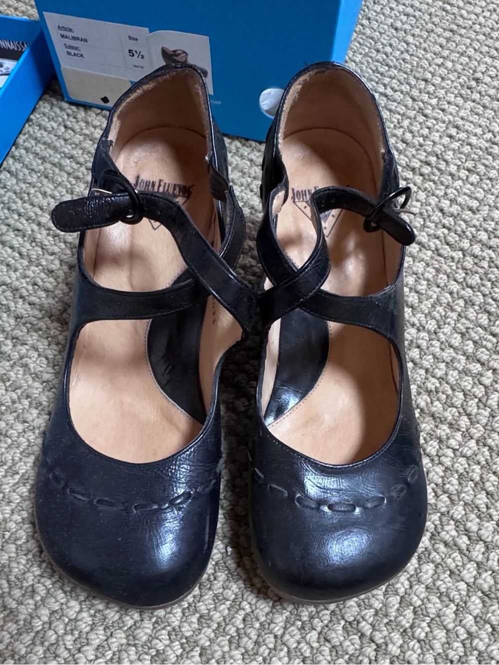 John Fluevog Operettas Malibran Black Leather Mary Jane Heels Tagged 5.5 Fits 6